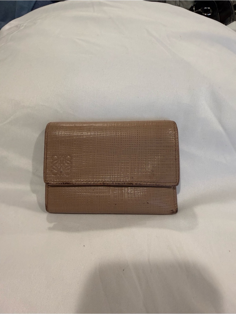 Vintage LOEWE Textured Leather Trifold Wallet – Nude/Blush Beige- Pre Loved